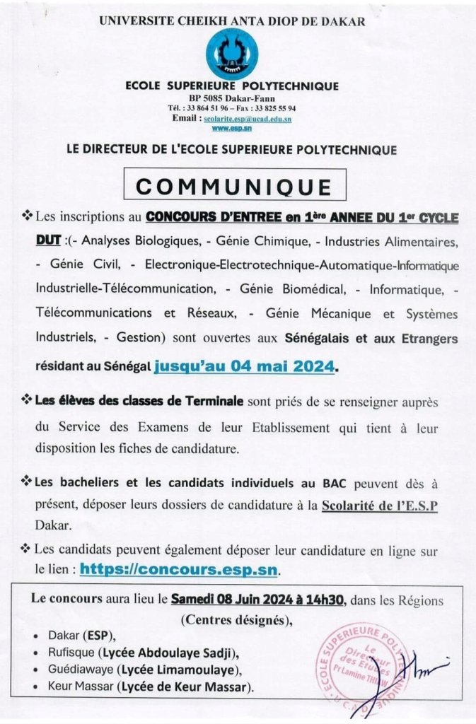 Concours ESP 2024 – Dépôts ouverts