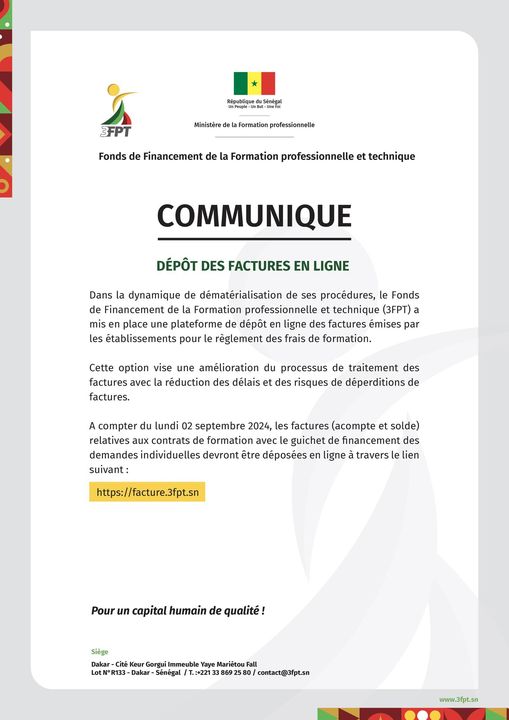 3FPT – Communiqué sur le Dépôt des factures en ligne