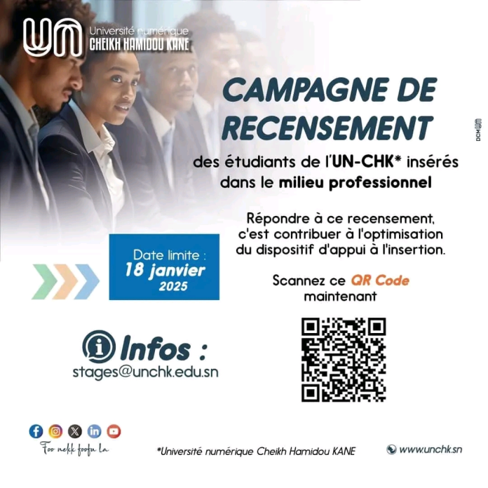 UNCHK- campagne de recensement des étudiants insérés dans le milieu professionnel
