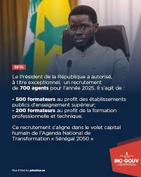 Le Gouvernement du Sénégal recrute 700 agents : 500 enseignants et 200 formateurs attendus