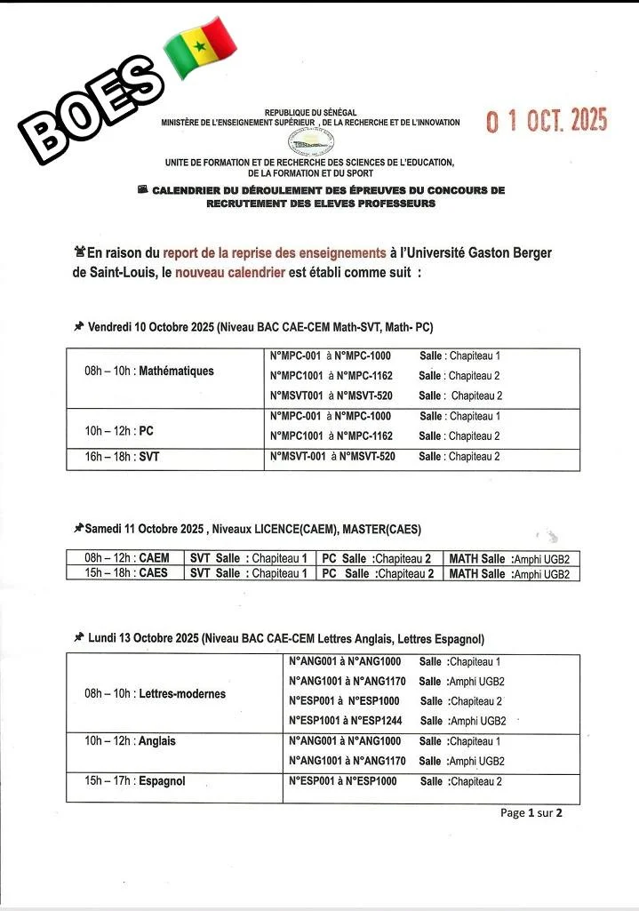Nouveau Calendrier du Concours des Eléves Professeurs 2025