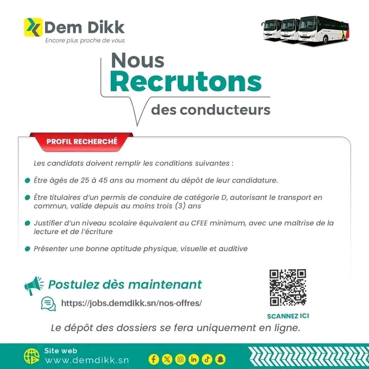 Dakar Dem Dikk lance une nouvelle vague de recrutements : une opportunité à saisir !