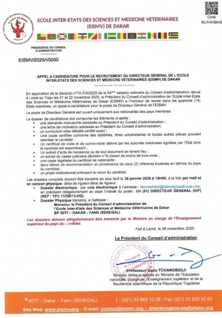EISMV recrute 01 Directeur Général
